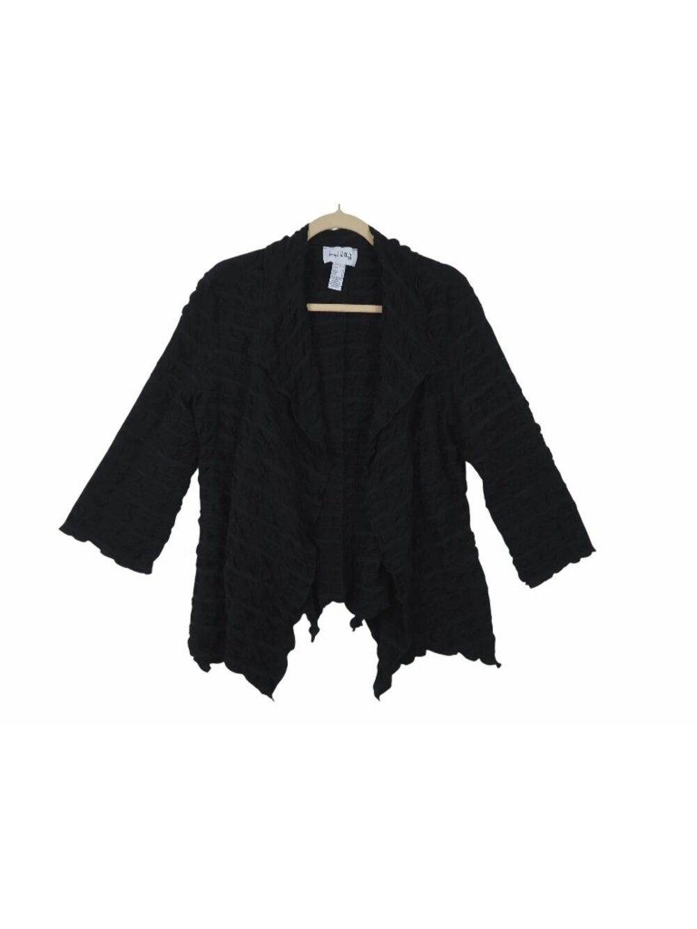 Joseph Ribkoff 8 Black Textured Crinkled Open Front Jacket Flowing Hem
